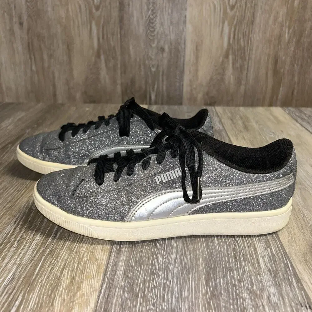 PUMA VIKKY V2 GLITZ Youth US Size 5 Gray Silver Black Sneaker Shoes 370624-01